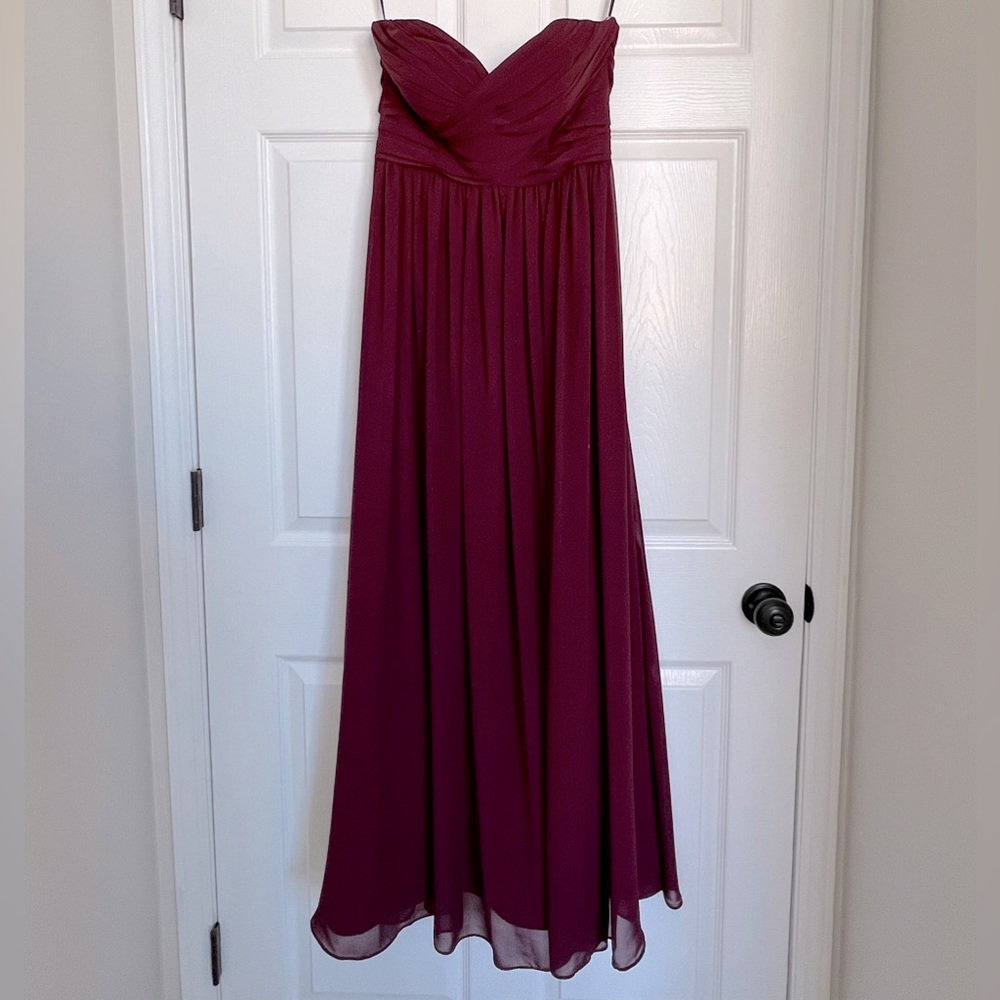 Bill levkoff strapless bridesmaid dress, color wine